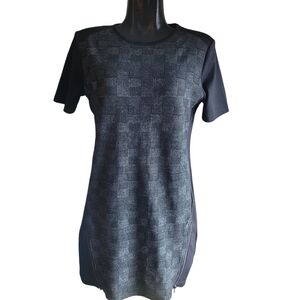 La Classe Couture Black And Grey Checkered Front Midi Dress M